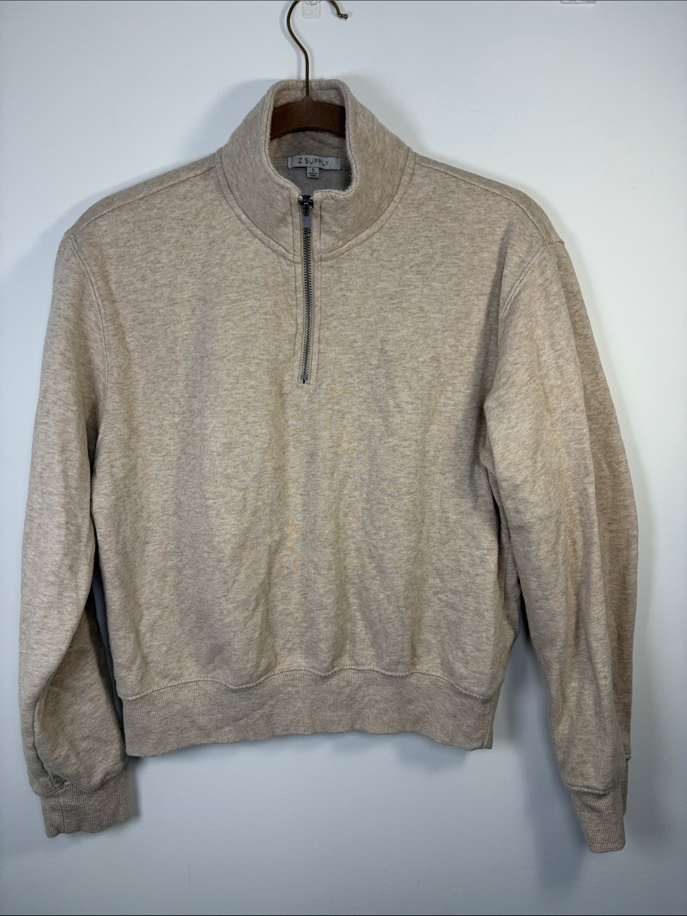 Z Supply Quarter-Zip Beige Sweatshirt - S
